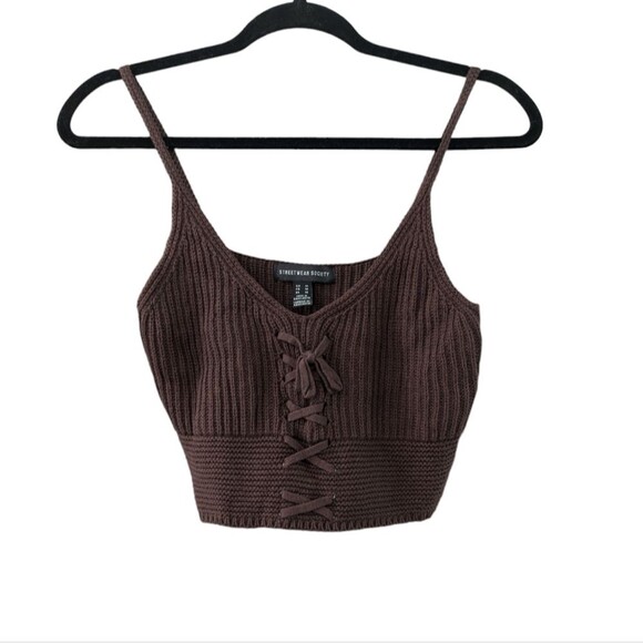 Streetwear Society Tops - Street Wear Brown Knitted Crop Top